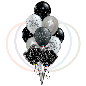 Midnight Sparkle & Silver Sheen Birthday Balloon Bouquet