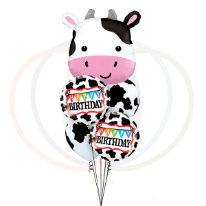 Farmyard Fun Whimsical Cow Happy Birthday Balloon Bouquet