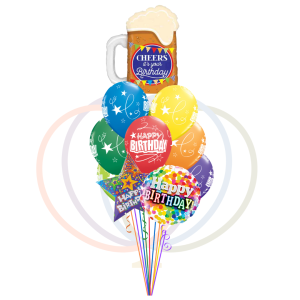 Vibrant Birthday Cheer Balloon Bouquet with Festive Beer Mug