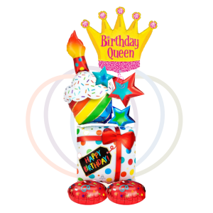 Regal Birthday Queen Crown & Cupcake Balloon Tower