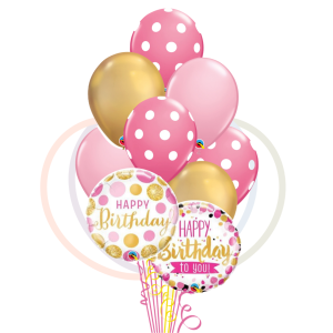 Chic Pink & Polka Dot Gold Birthday Balloon Bouquet