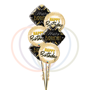 Art Deco Elegance & Gold Confetti Birthday Balloon Bouquet